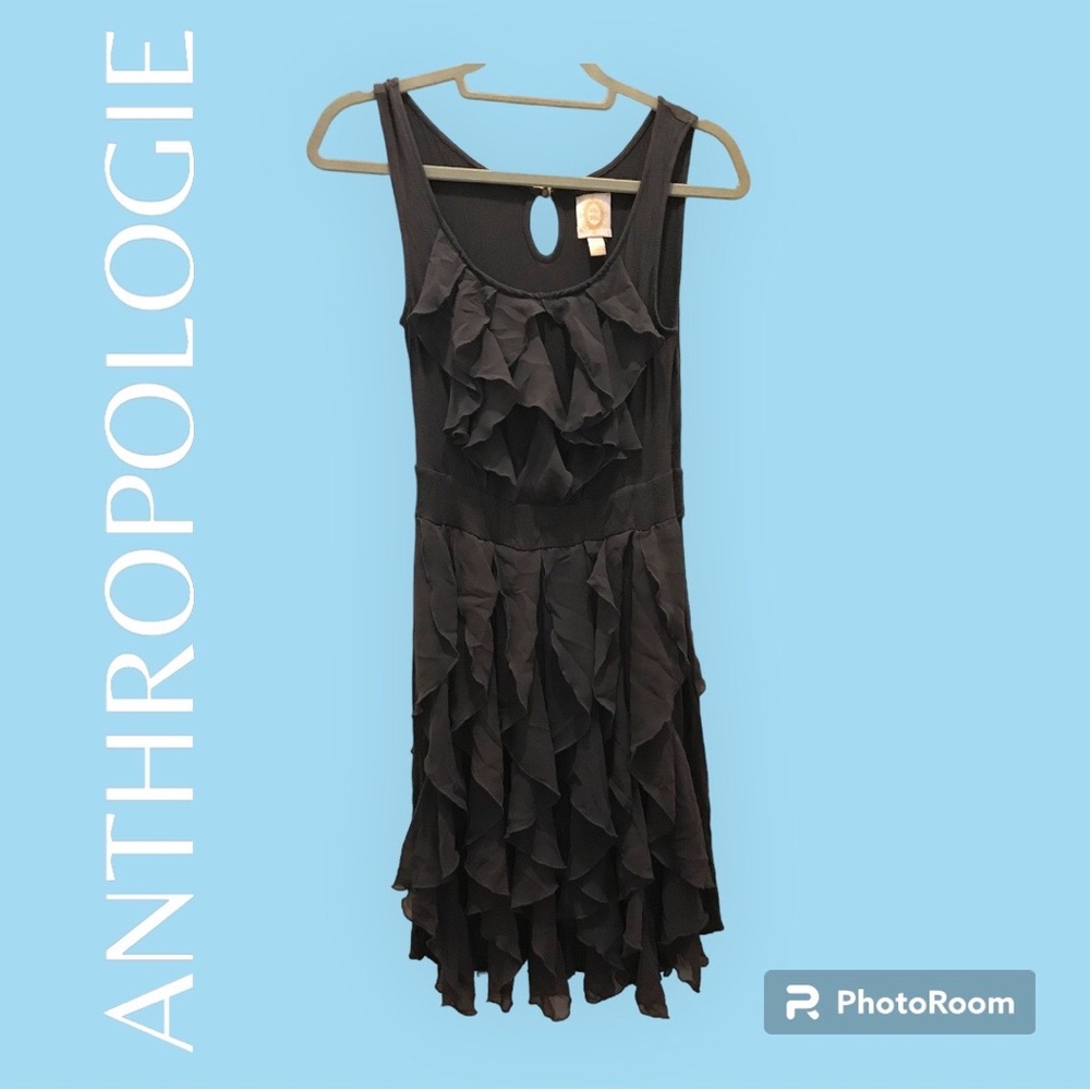Anthropologie Ric Rac Rising Vapors Gray Ruffle Dress Sz XS